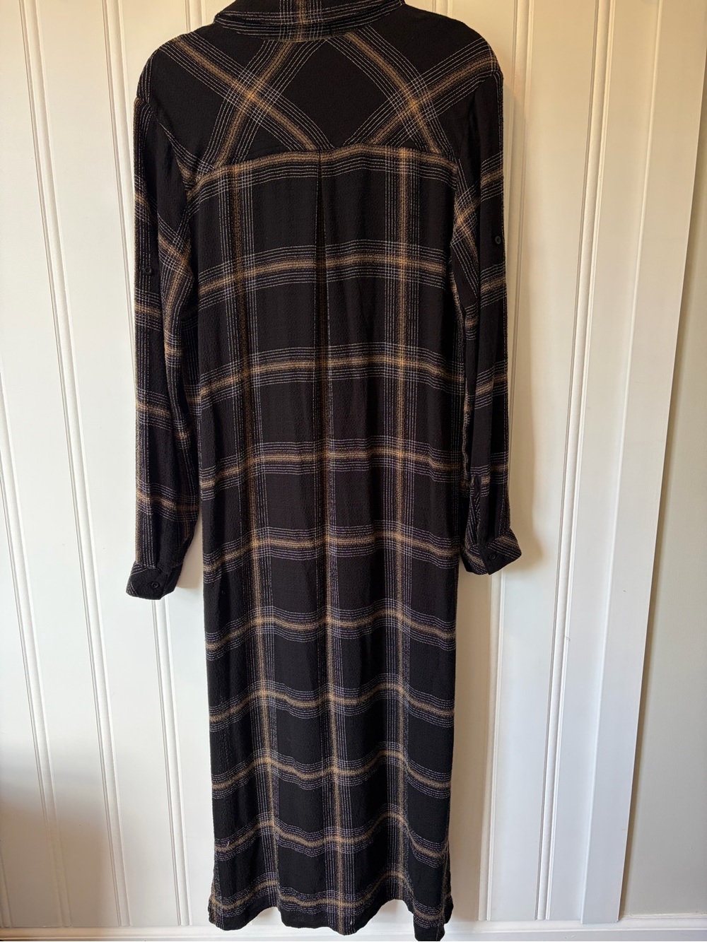 Cloth & Stone Plaid Midi Shirt Dress Black Tan Oversized Boho Minimalist Small - Picture 7 of 8
